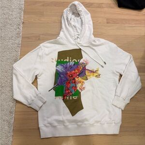 Acne Studios White Hoodie size M with Olive and colorful Graphic
